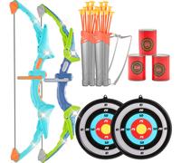 SucceBuy Juego de arco y flecha para niños, juego de juguetes de tiro con arco con luz LED, flechas con ventosa de 10/20, objetivo y cantidad para niños de 4 a 12 años 1Bow 10Arrows