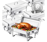 SucceBuy-Juego de Buffet de plato de frotamiento, 8 cuartos de galón, paquete de 4/6, calentador de Catering rectangular de acero inoxidable, servidor con tapa, bandeja de agua para fiesta 6 packs