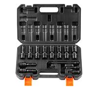 SucceBuy Juego de enchufes de impacto giratorios de 360 grados Juego de enchufes de 3/8 "Métrico universal profundo 10-19 mm Acero de aleación Cr-Mo de 6 puntos para reparación 14pcs