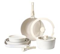 SucceBuy Juego de ollas y sartenes de 17 piezas, utensilios de cocina antiadherentes con mango desmontable, juegos de cocina para vehículos recreativos, con freír, salsa, saltar la temperatura white