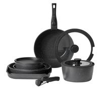 SucceBuy Juego de utensilios de cocina antiadherentes de 17 piezas, ollas y sartenes de granito, utensilios de cocina de inducción con sartén para freír salsa 1 set