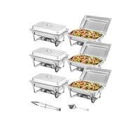 SucceBuy plato de frotamiento rectangular de 8 cuartos, 2/4/6 paquetes con sartenes de tamaño completo, calentador de Catering para Buffet, servidor, soporte plegable, bandeja de soporte de 4pcs gold