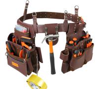 VEVOR Cinturón de Herramientas Marrón, 22 Bolsillos, Tamaño de Cintura 73,6-137,2 cm, Cinturón de Herramientas de PU Desmontable para Electricista, Carpintero, Manitas, Carpintero, Construcción