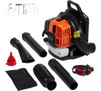 SucceBuy Soplador de hojas de mochila 63CC Soplador de hojas de gas de 2 ciclos con tanque de combustible de 1.89 L Volumen de aire de 1110 CFM Velocidad de 220 MPH Ideal para césped