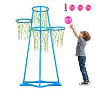 SucceBuy Soporte de aro de baloncesto para niños de 4 aros con alturas ajustables y 3 bolas para niños y niñas, juguetes deportivos de baloncesto para interiores y exteriores Blue
