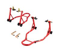 SucceBuy-soporte de elevación para motocicleta, 850 libras, Combo delantero y trasero, rueda delantera, soporte de horquilla doble, horquilla trasera U + L, soporte de carrete basculante RED
