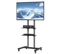 SucceBuy Soporte para TV móvil Soporte para TV ajustable en altura con ruedas Bandeja doble para dispositivos audiovisuales Soporte para TV enrollable para dormitorio 32-70 in