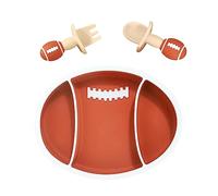 succión silicona para niños pequeños | Plato alimentación con succión dividida en forma pelota rugby,Plato plato dividido entrenamiento autoalimentación, plato Vesone
