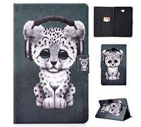Succtop Funda Galaxy Tab A6 10.1 Cuero PU Case Stand Billetera Flip Cover Función Automático Sleep/Wake Carcasa Tablet para Samsung Galaxy Tab A 10.1 Pulgada 2016 SM-T580/SM-T585 Musica Leopard