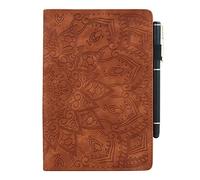 Succtop Funda iPad 7ma Generación iPad Air 3/iPad Pro 10.5" Funda de Cuero con Tapa Billetera Soporte Tableta con Titular Pluma Carcasa iPad 2019 10.2 Pulgadas Mandala Flor En Relieve Marrón