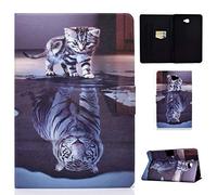 Succtop Funda Samsung Galaxy Tab A 10.1 2016 Cuero PU Dormir/Despertar Automático Función Soporte Funda Carcasa Tableta Funda 2016 Galaxy Tab A 10.1 Pulgadas SM-T580 / SM-T585 Gato y Tigre