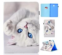 Succtop Funda Samsung Galaxy Tab A 2018 10.5 Pulgadas Carcasa Cuero PU Función de Soporte Funda Titular Pluma Billetera Carcasa Tableta Funda 2018 Galaxy Tab A 10.5 SM-T590 / SM-T595 Gato Blanco