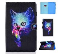 Succtop Funda Samsung Tab A 10.1 Palgadas 2019 Carcasa Cuero PU Flip Stand Tablet Caso con Cinturón Antideslizante y Titular Pluma para Samsung Galaxy Tab A 2019 10.1" SM-T510 SM-T515 Cat Colorful
