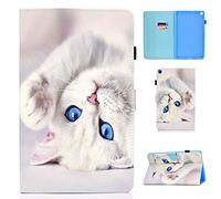 Succtopy Funda para Samsung Galaxy Tab A 10.1 pulgadas 2019 Folio Flip PU Cuero Funda Soporte Lápiz Soporte Cartera Funda Tablet Funda Galaxy Tab A 10.1 2019 SM-T510/SM-T515 Gato Blanco