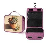 Succulent in A Terracotta Pot Travel Toiletry Bag para mujer, organizador de maquillaje colgante con gancho para champú