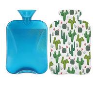 Succulents - Botella de agua caliente con funda esponjosa, 2 L, botella floral de cactus de gran capacidad, bolsa de agua para noches acogedoras, alivio del dolor, espalda, cuello y hombros