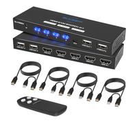 Suceem KVM Switch 4 PC 1 Monitor 4K60Hz - Interruptor HDMI KVM 4 Puerto PC Share Monitor USB 2.0 Teclado Ratón KVM Switch 4 Ordenadores Control remoto y 4 Cables KVM y Controlador de Escritorio