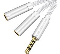 SUCESO 35cm Adaptador Jack Micro y Auriculares Cable Splitter Divisor Micrófono y Audio Cable Divisor de Audio micrófono 3.5mm Macho a 2 Hembra para PS4,Xbox One,Laptop,Teléfonos,Headset y MP3-Plata