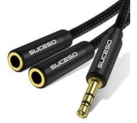 SUCESO Cable Divisor Splitter Jack Auriculares 3,5mm Macho a 2 Hembra Cable Nylon Trenzado Audio Estéreo Splitter para Samsung,Huawei,HTC,Sony,LG,Tablet,Auriculares,Altavoz,MP3,Laptop-1M(Negro)
