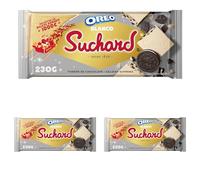 Suchard Oreo Tableta de Turrón de Chocolate Blanco con Trozos de Galleta Oreo y Arroz Inflado 230g (Paquete de 3)