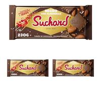 Suchard Tableta de Turrón de Chocolate Negro con Almendras y Arroz Inflado 230g (Paquete de 3)