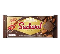 Suchard Turrón de Chocolate Negro con trozos de Almendra y Arroz Inflado, Sabor Intenso - 230 g
