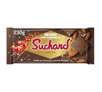 Suchard Turrón de Chocolate Negro con trozos de Almendra y Arroz Inflado, Sabor Intenso - 230 g