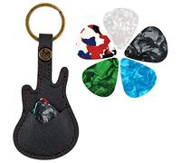 suchkawe Soporte para púas de guitarra con 5 púas, llavero de cuero para púas de guitarra, estuche con forma de guitarra (negro)
