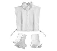 SUCHUANGUANG Mujeres 2 Piezas con Volantes Soporte Cuello Falso Media Camisa con puños Falsos Conjunto de muñequera Blusa Desmontable de algodón Blanco