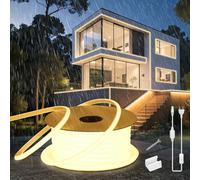 SUCIKORIO Neon Tira LED 15 metros, Silicona 220V COB Luces LED Habitacion Exterior Impermeable Incombustible IP65 Blanco Cálido 3000K Redondo Leds Strip Neón Flexible 15m 120 LED/m con Enchufe