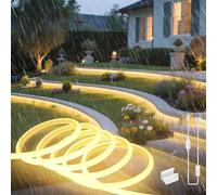 SUCIKORIO Neon Tira LED 5 metros, Silicona 220V COB Luces LED Habitacion Exterior Impermeable Incombustible IP65 Blanco Cálido 3000K Redondo Leds Strip Neón Flexible 2m 120 LED/m con Enchufe