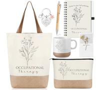 Suclain 7 regalos de agradecimiento de terapia ocupacional, bolsa de maquillaje de terapia ocupacional, bolsa de lona, taza de cerámica, cuaderno en espiral, bolígrafo, llavero, tarjeta de