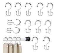 Suction Cup Hooks For Shower, Rust Resistant Metal Double Glide Shower Hooks Rings, 12 Pieces Double Glide Drapery Liner Hanger, Showers Hook's Rings For Home Window Closet Bathroom Hotel Dorm Gym