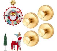 Suction Cup Hooks for Wreaths on Glass Door, Wood Door, Front Door, Sturdy Wreath Hook Heavy Duty, Hanging 15 Lbs, Waterproof & Rustproof No-Drill Hanger for Shower, Bathroom, Windows (4pcs,Gold)