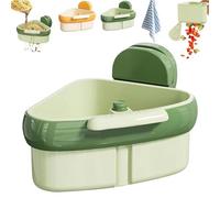 Suction Cup Sink Corner Rack, Kitchen Sink Strainer Basket, One-Press Dumping Sink Food Catcher,Corner Sink Drain Strainer for Food Waste,Anti-Clog Triangle Storage Rack (Green)