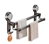 Suction Cup Towel Bar - Aluminum Alloy Double Pole No-Drill Rack | 15.75x6.5x4.92 Inches Wall-Mounted ABS Towel Bar For Apartment Home Bathroom Shower Glass Mirror Tile Wall Door
