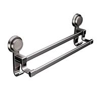 Suction Cup Towel Bar - Double Pole No-Drill Rack | Aluminum Alloy & ABS Vacuum Holder For Shower Glass Tile and Marble, Removable Punch-Free Towel Rail with 2 Hooks For Bathroom Apartment
