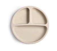 Suction Plate with Lid for Toddler, Baby & Kid, 100% Food-grade Silicone, Divided Design, Microwave & Dishwasher Safe - Shifting Sand