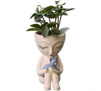 Suculenta con diseño de gato abrazando una niña juguetona para jardín, patio, interior, espacio de vida, maceta de vinilo para exhibición