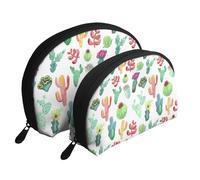Suculentas De Cactus De Acuarela, Bolsa de Maquillaje de Concha, Monedero pequeño para Mujer, Bolsa de artículos de tocador, Bolsa de cosméticos, 2 Piezas