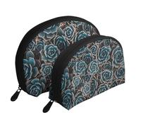 Suculentas Frescas Impresas, Bolsa de Maquillaje de Concha, Monedero pequeño para Mujer, Bolsa de artículos de tocador, Bolsa de cosméticos, 2 Piezas