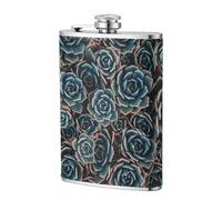 Suculentas frescas impresas,Frasco de acero inoxidable 304 de 8 oz con funda de cuero sintético, frasco de bolsillo para licor plano para exteriores