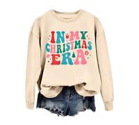 Sudadera acogedora de Navidad para mujer, sudadera con texto en inglés "In My Christmas", bonita camisa gráfica retro para mujer, cuello redondo, para amantes de la Navidad, para la vida cotidiana