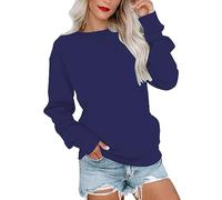 Sudadera básica con capucha de cuello redondo, manga larga, bonita sudadera holgada para otoño para mujer, azul marino, L