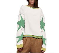 Sudadera básica con capucha de estrella, manga larga, hombros caídos, cuello redondo, sudadera con cuello redondo para mujer, B, S