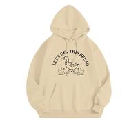 Sudadera básica con capucha suelta Let's Get This Bread otoño e invierno, nueva versión coreana con sombrero y parte superior de terciopelo, sudaderas lindas para mujer, beige, S