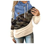 Sudadera básica con capucha y manga casual, sudadera con capucha para mujer, con correa de camuflaje, sudadera con capucha para mujer, sudadera de talla grande, azul, S