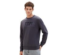 Sudadera básica de hombre TOM TAILOR con cuello redondo y logo estampado, Gris (10899-gris asfalto), S