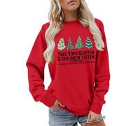 Sudadera Blanca Mujer,Jersey Reno Navidad,Christmas Mom Sweatshirts Women Tree Tops Glisten and Children Listen To Christmas Tree Graphic Pullover Tops Polainas Caballo (Red, L)
