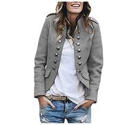 Sudadera blazer mujer militar - Chaqueta de lana elegante blazer de traje corto con botones delante blazer otoño verano chaqueta de entretiempo cuello alto cárdigan traje de negocios blazer de mujer